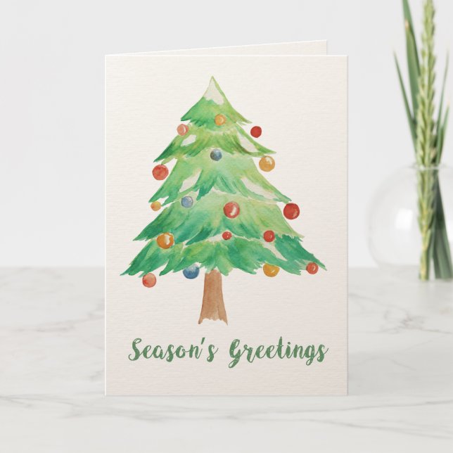 Watercolor Christmas Tree Christmas Card (Front)