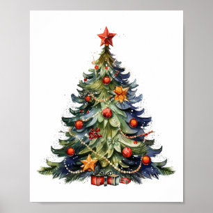 Watercolor Christmas Tree, Christmas Gifts Poster