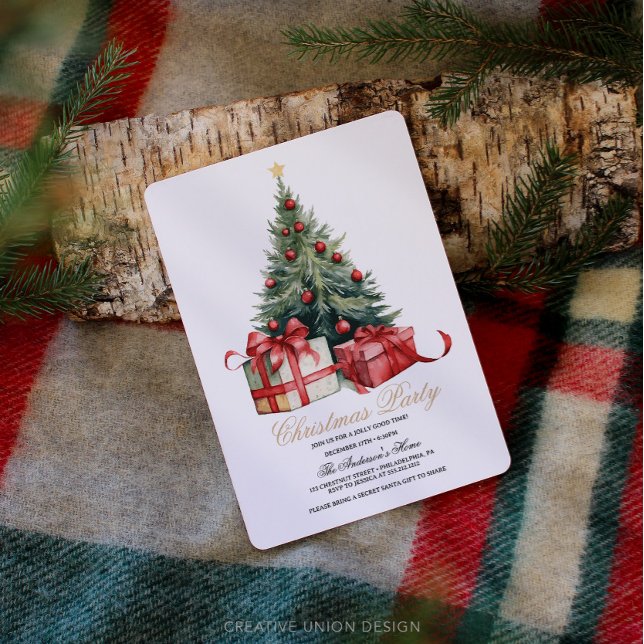 Watercolor Christmas Tree Christmas Party Holiday Card (Creator Uploaded)