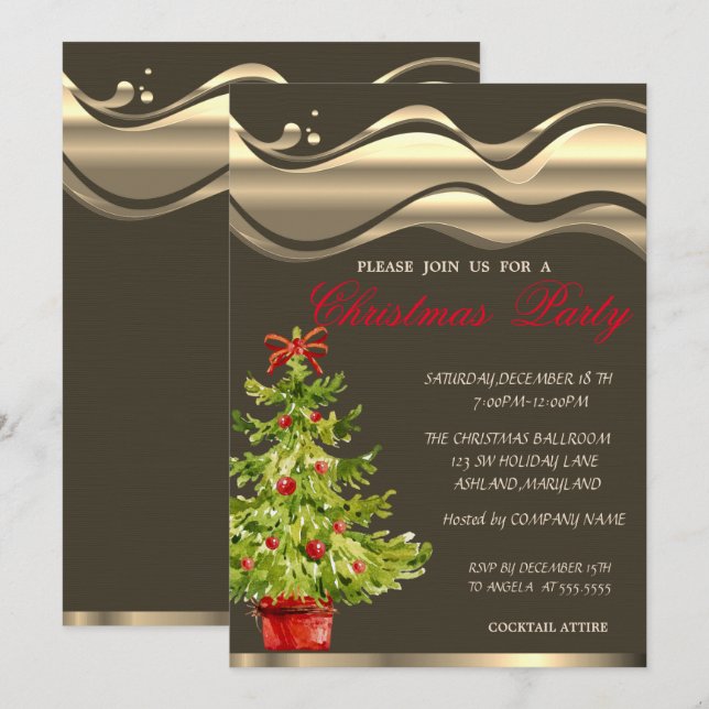 Watercolor Christmas Tree ,Christmas Party Invitation (Front/Back)