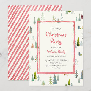 Watercolor Christmas Tree Christmas Party Invitation