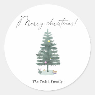 Watercolor Christmas tree Classic Round Sticker