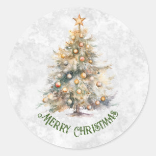 Watercolor Christmas Tree  Classic Round Sticker