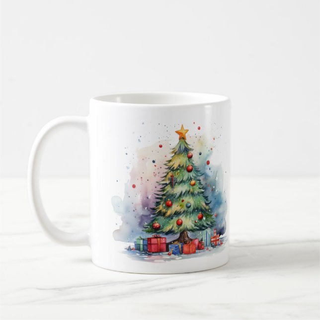 Watercolor Christmas Tree Coffee Mug (Left)