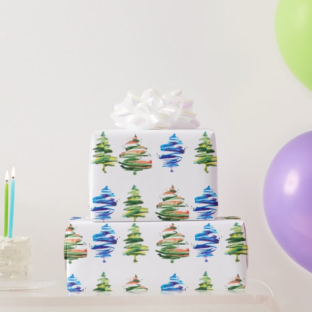 Watercolor Christmas Tree Colourful Abstract Art Wrapping Paper (Party Gifts)