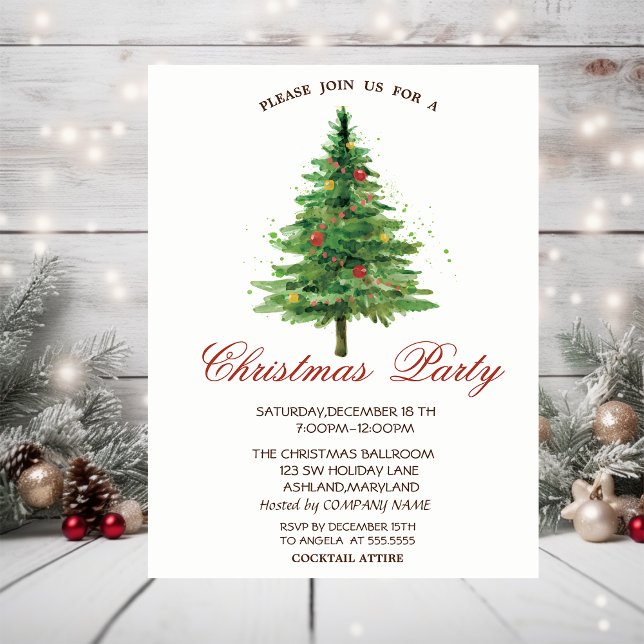 Watercolor Christmas Tree Company Christmas Party Invitation (Creator Uploaded)