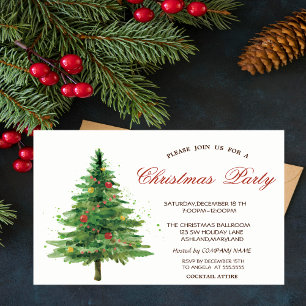 Watercolor Christmas Tree Corporate Party Invitation