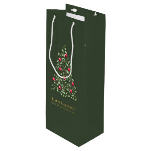 Watercolor Christmas tree Custom Family Name  Wine Gift Bag