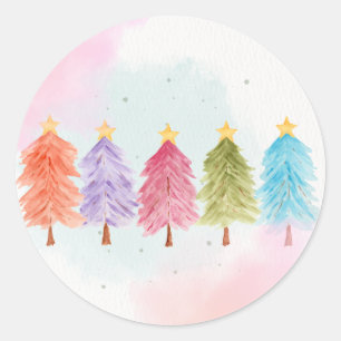 WATERCOLOR CHRISTMAS TREE DESIGN CLASSIC ROUND STICKER