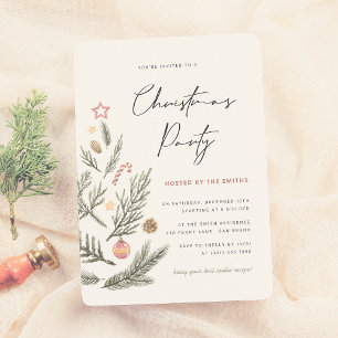 Watercolor Christmas Tree Elegant Holiday Party Invitation