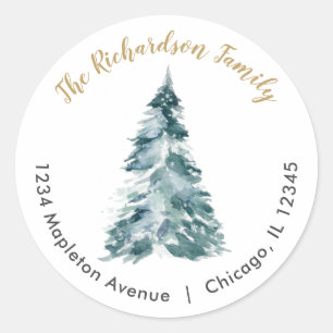 Watercolor Christmas tree elegant return address Classic Round Sticker