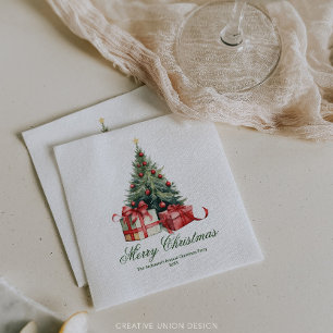 Watercolor Christmas Tree Elegant Script Napkin