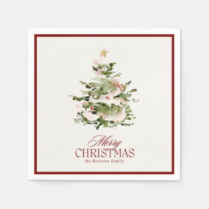 Watercolor Christmas Tree Family Holiday Napkins