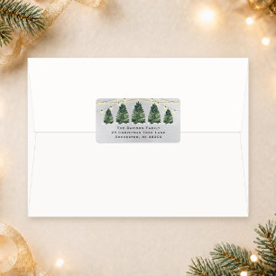 Watercolor Christmas Tree Farm Grey Return Address Label