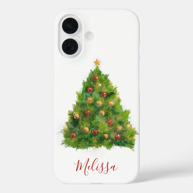 Watercolor Christmas Tree Festive Name Case-Mate iPhone Case (Back)