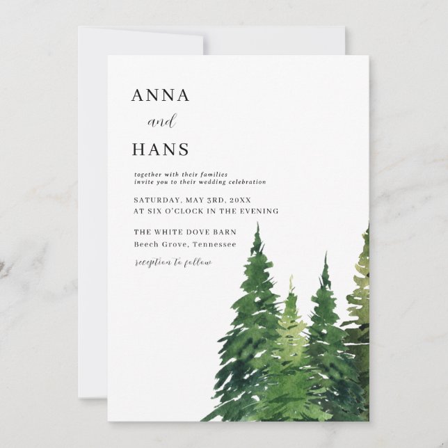 Watercolor Christmas Tree Festive Wedding Invitation (Front)