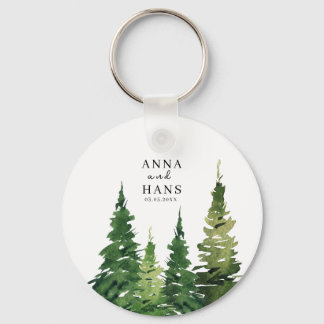 Watercolor Christmas Tree Festive Wedding Key Ring