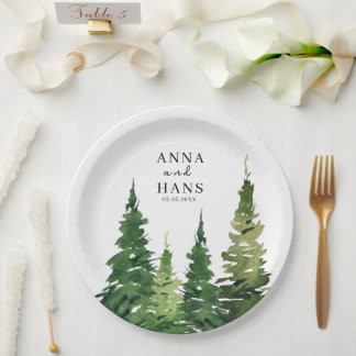 Watercolor Christmas Tree Festive Wedding Paper Plate