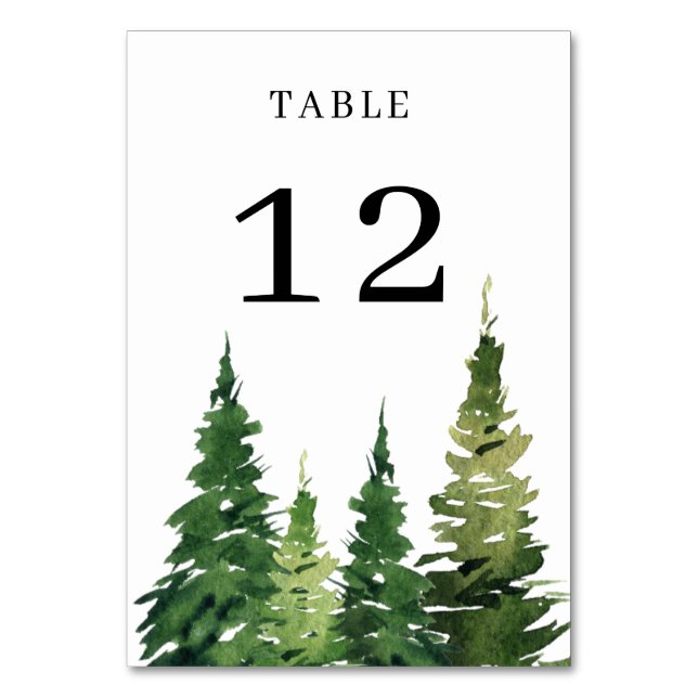 Watercolor Christmas Tree Festive Wedding Table Number (Front)