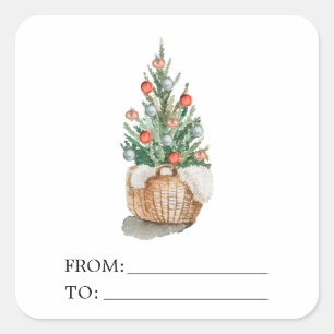 Watercolor Christmas tree gift sticker