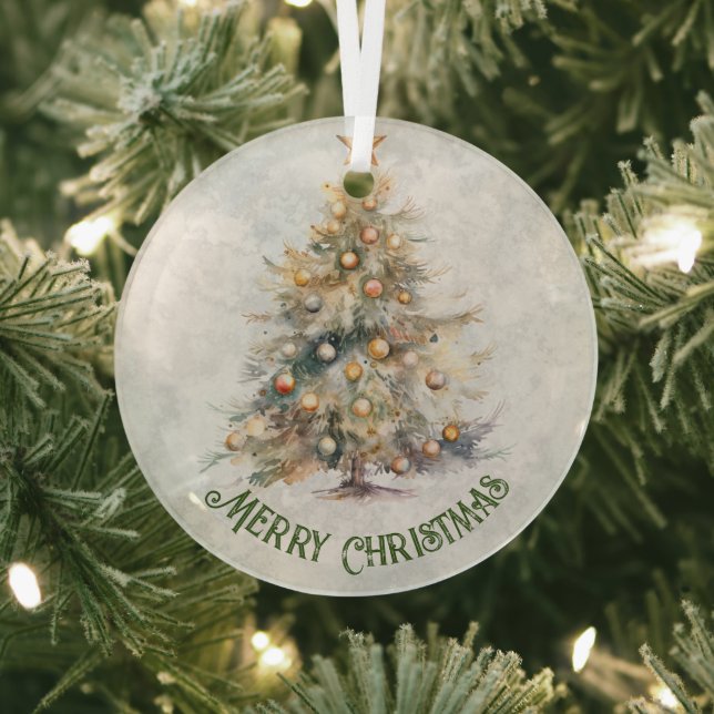 Watercolor Christmas Tree  Glass Tree Decoration (Insitu)