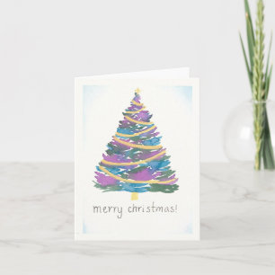 Watercolor Christmas Tree - Gold Garland Card