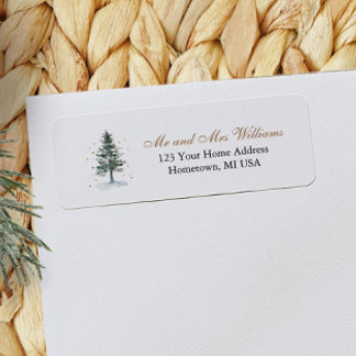 Watercolor Christmas Tree Gold Return Address