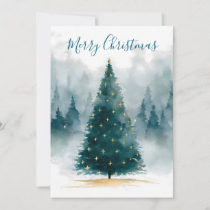 Watercolor Christmas Tree Greeting  Holiday Card