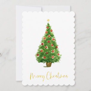 Watercolor Christmas Tree Handwritten Script Holiday Card