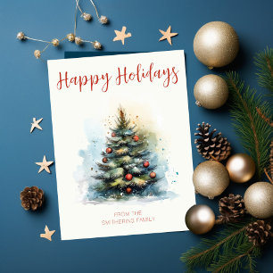Watercolor Christmas Tree Holiday Card