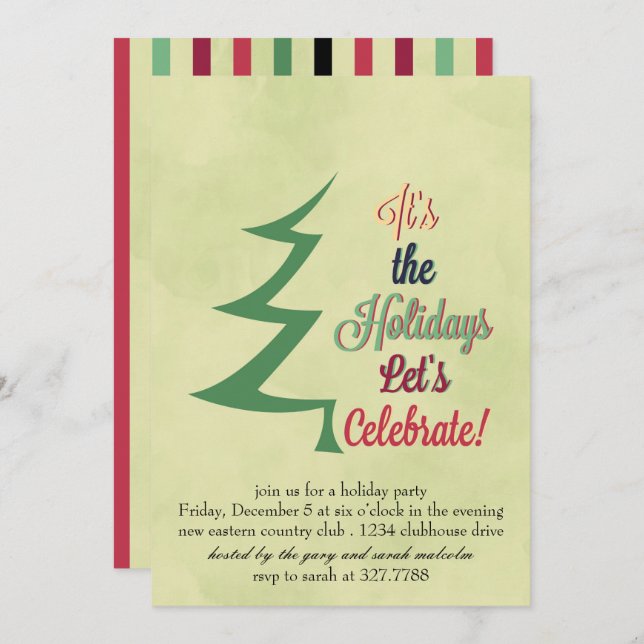 Watercolor Christmas Tree Holiday Party Invitation (Front/Back)