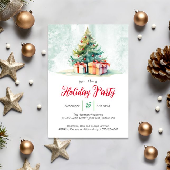 Watercolor Christmas Tree Holiday Party Invitation (Creator Uploaded)