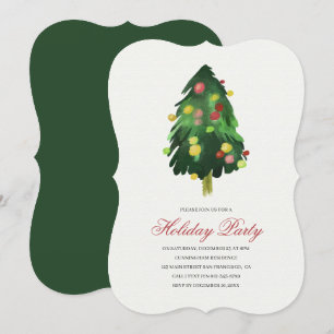 Watercolor Christmas Tree Holiday Party Invitation