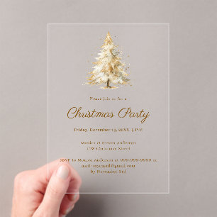Watercolor Christmas Tree Holiday Party Luxury Acrylic Invitations