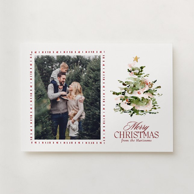 Watercolor Christmas Tree Holiday Photo Card (Creator Uploaded)