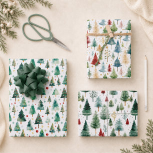 Watercolor Christmas Tree Holiday Wrapping Paper Sheet