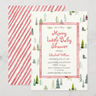 Watercolor Christmas Tree Merry Little Baby Shower Invitation