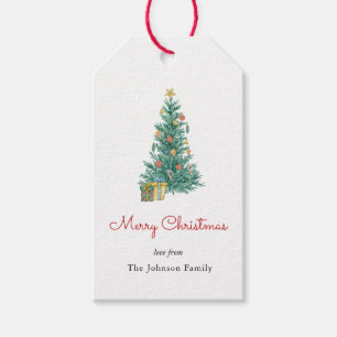 Watercolor Christmas tree Merry rChristmas Gift Tags