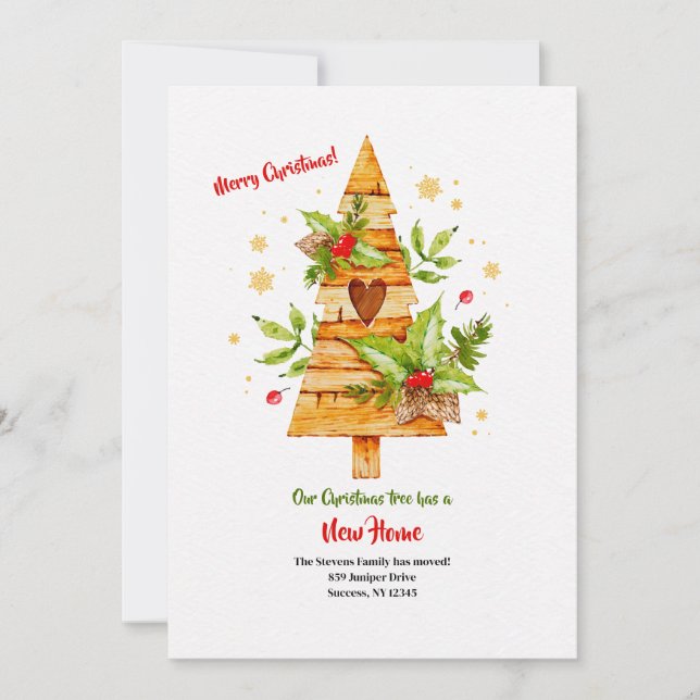 Watercolor Christmas Tree Moving Announcement (Front)