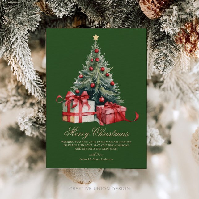 Watercolor Christmas Tree Non Photo Christmas Card (Creator Uploaded)