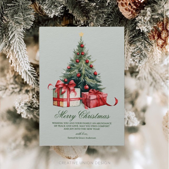 Watercolor Christmas Tree Non Photo Christmas Card (Creator Uploaded)