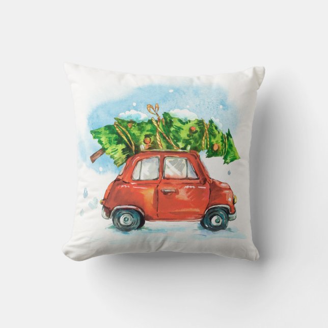 Watercolor Christmas Tree on Car Cushion (Front)