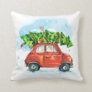 Watercolor Christmas Tree on Car Cushion