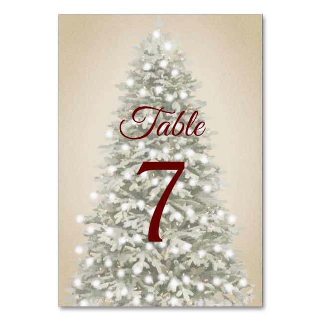 Watercolor Christmas Tree on Kraft Wedding Table Number (Front)