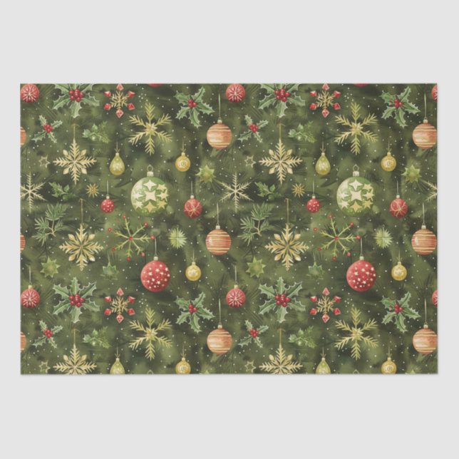  Watercolor  Christmas tree ornament Tissue Paper (Front)