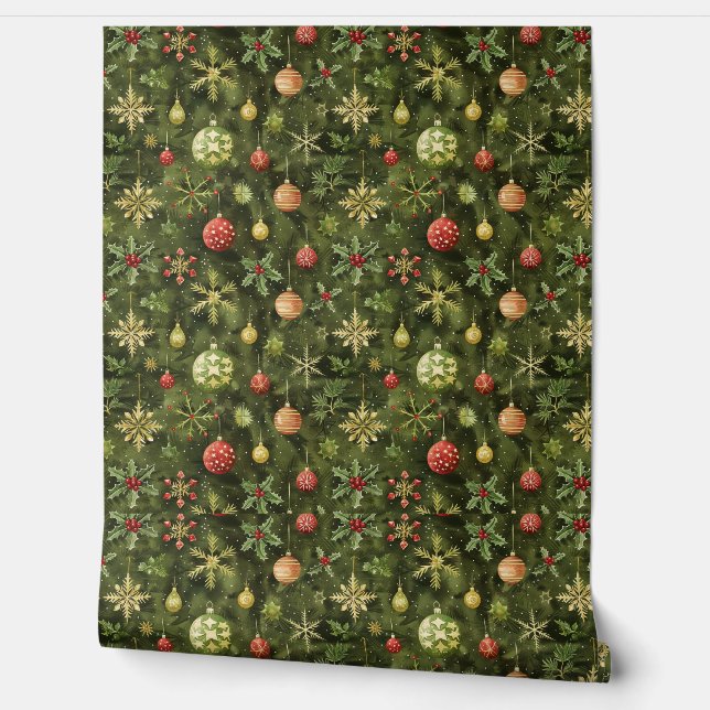  Watercolor  Christmas tree ornament Wallpaper (Unrolling)