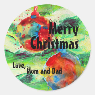 Watercolor Christmas Tree & Ornaments Personalised Classic Round Sticker