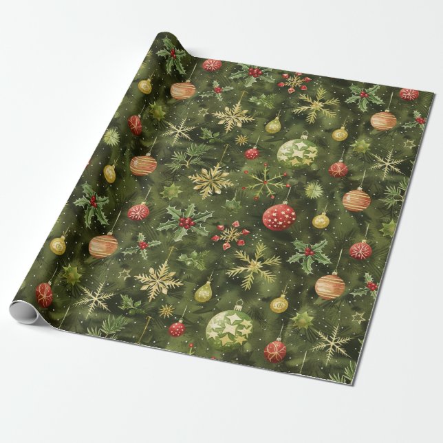  Watercolor  Christmas tree ornement  Wrapping Paper (Unrolled)