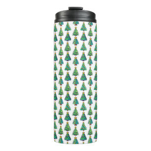 Watercolor Christmas Tree Pattern, Christmas Thermal Tumbler