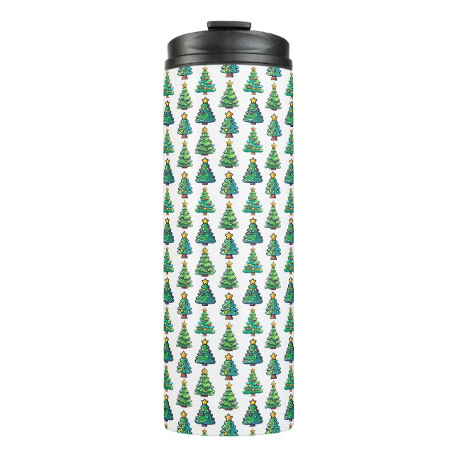 Watercolor Christmas Tree Pattern, Christmas Thermal Tumbler (Front)
